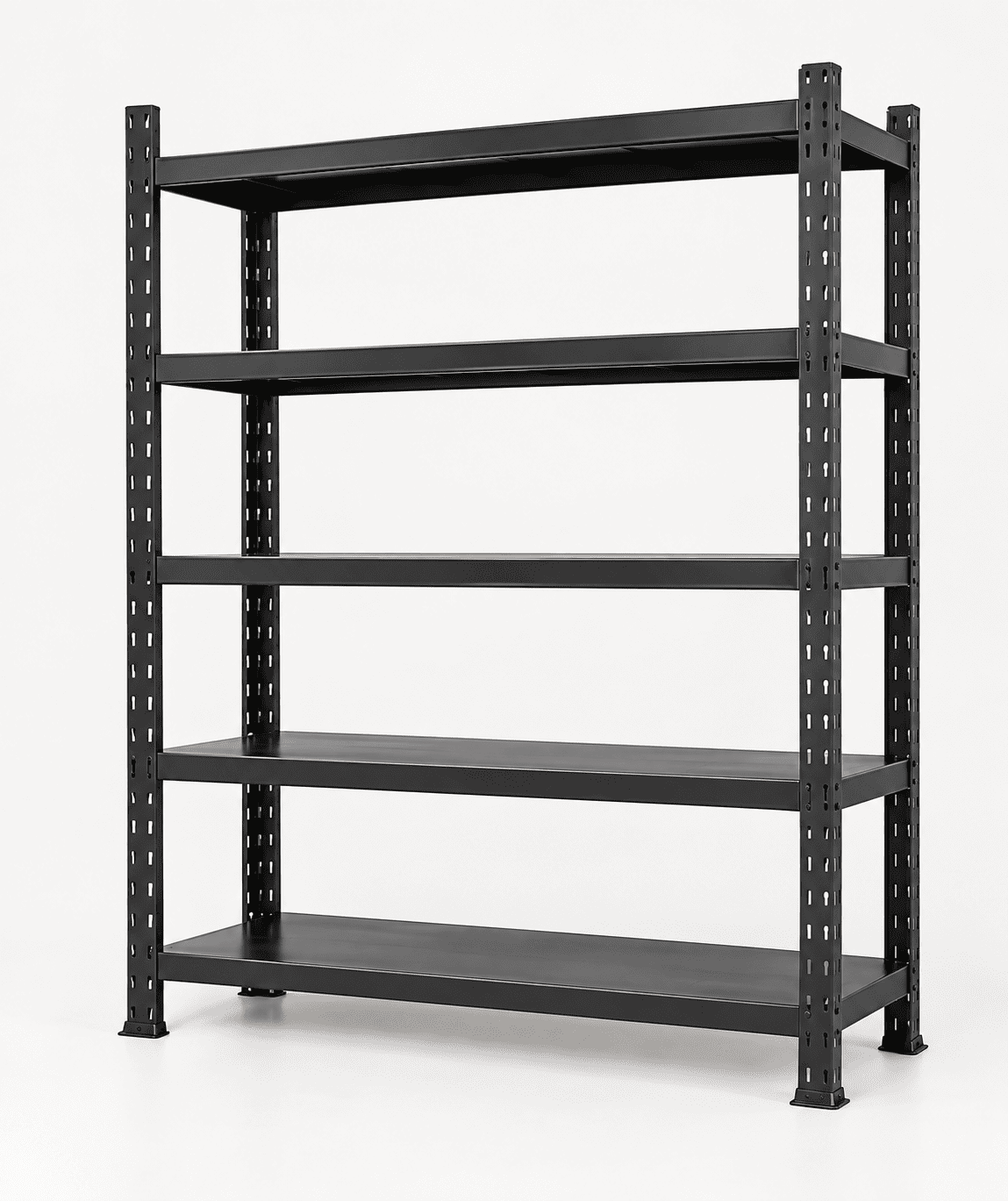 Black 5-tier heavy duty kitchen rack against a plain white background.