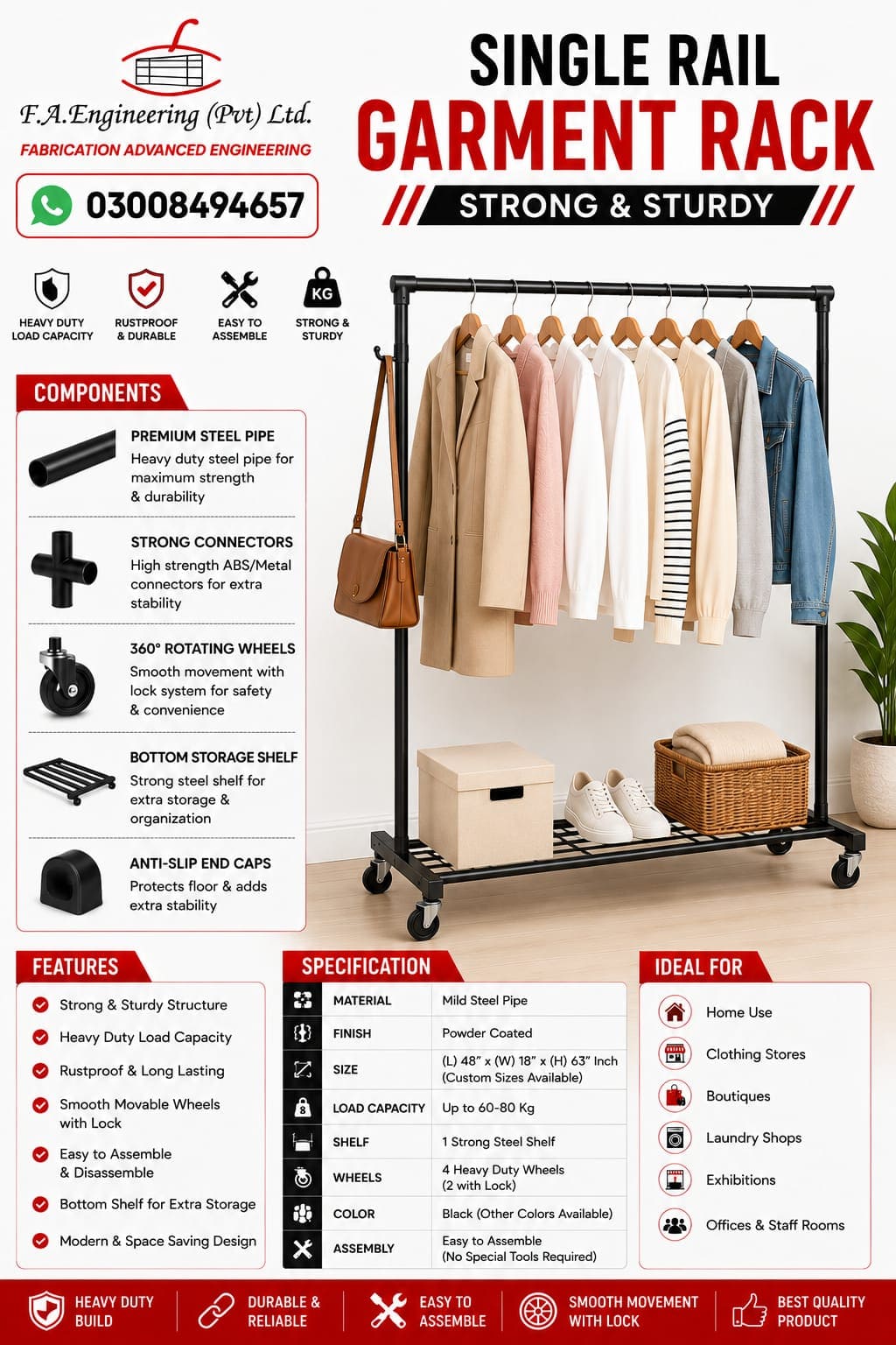 SINGLE RAIL GARMENT RACK