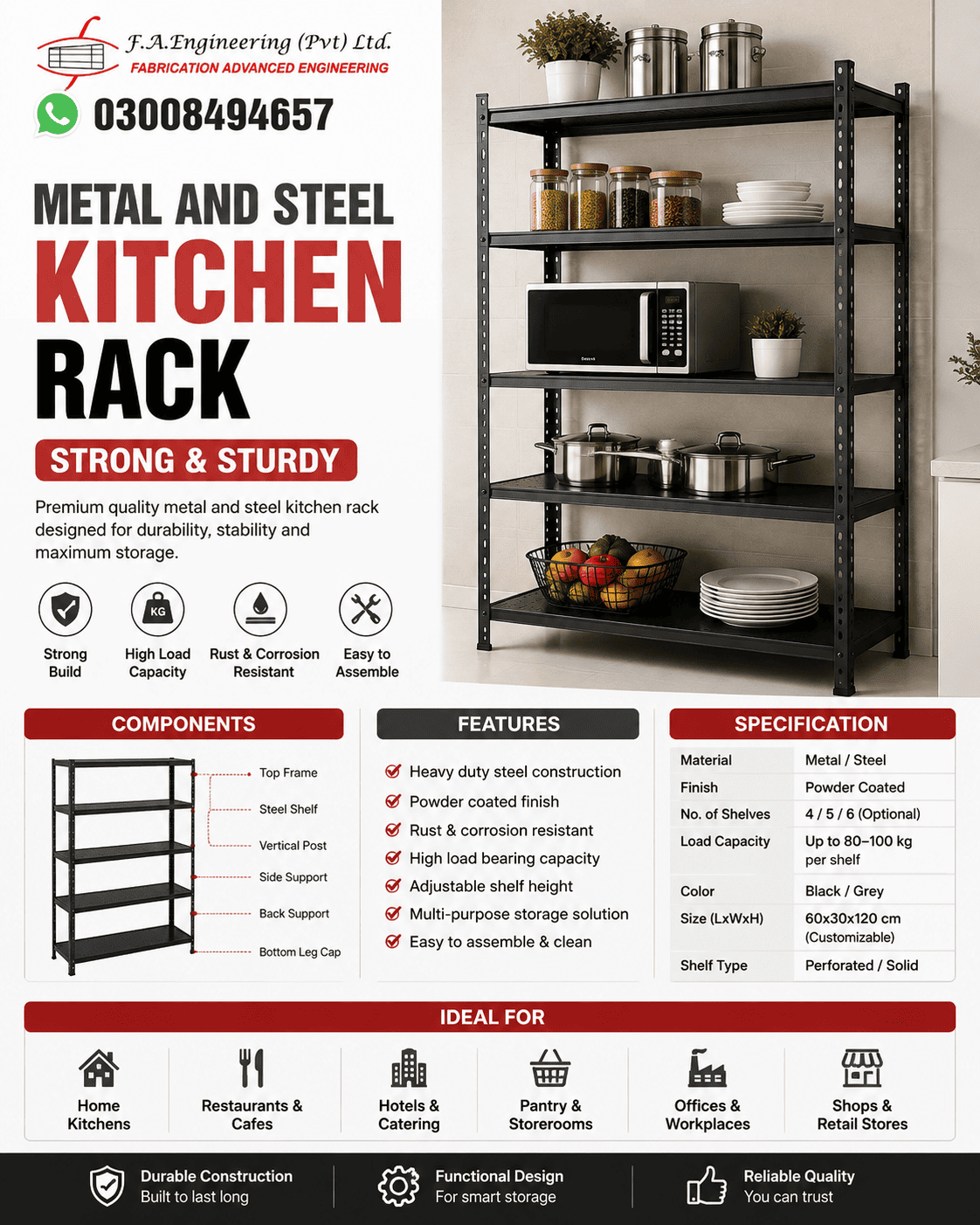METAL AND STEEL KITCHEN RACK