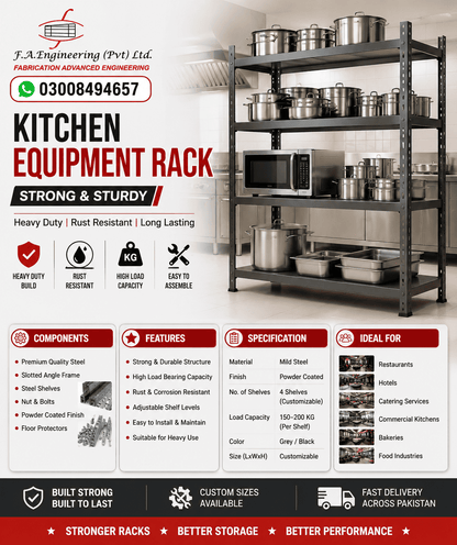 A promotional graphic for a kitchen equipment rack.