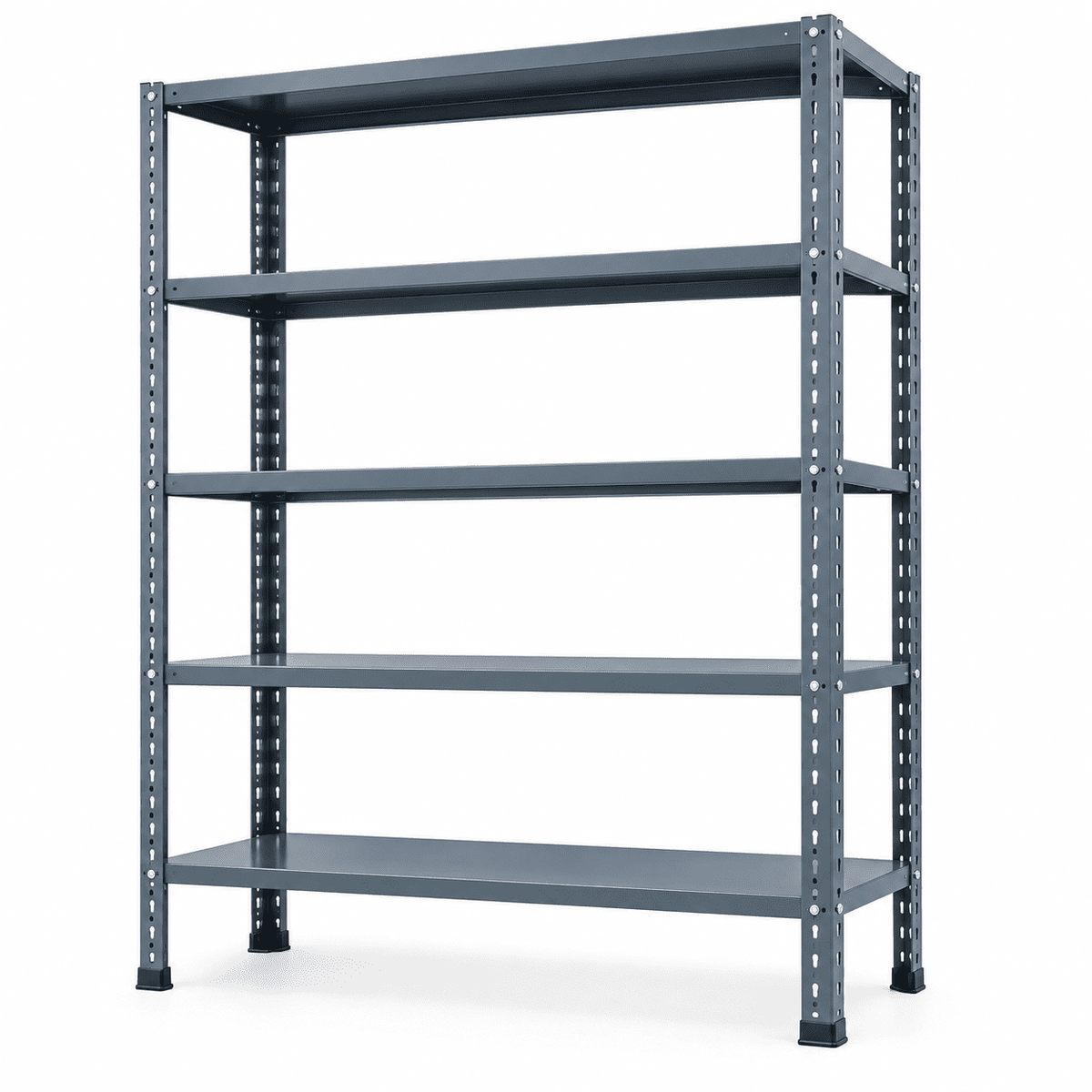 Gray office file rack with five empty shelves against a plain white background.