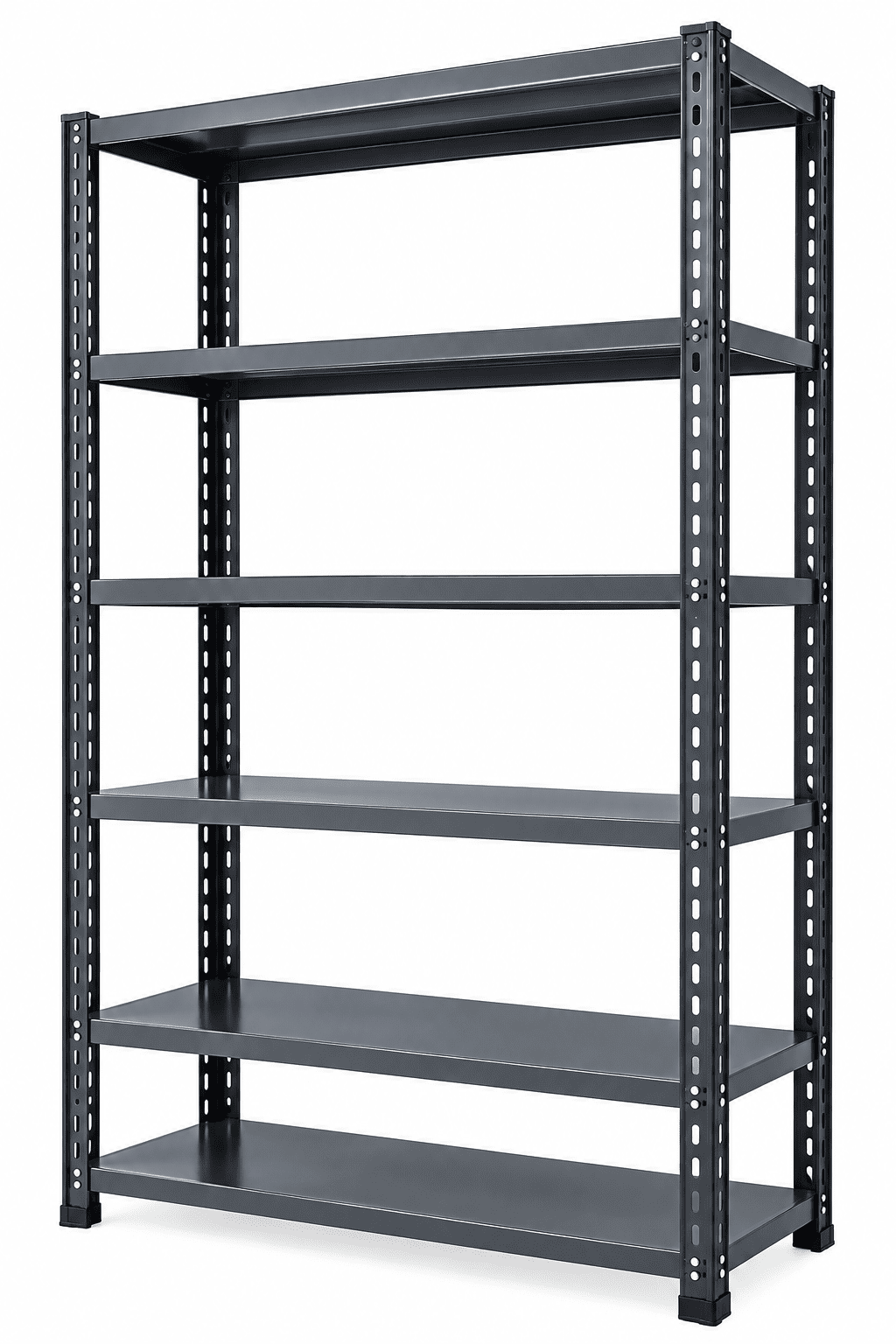Black 6-tier open shelf kitchen rack with empty shelves against a plain white background.
